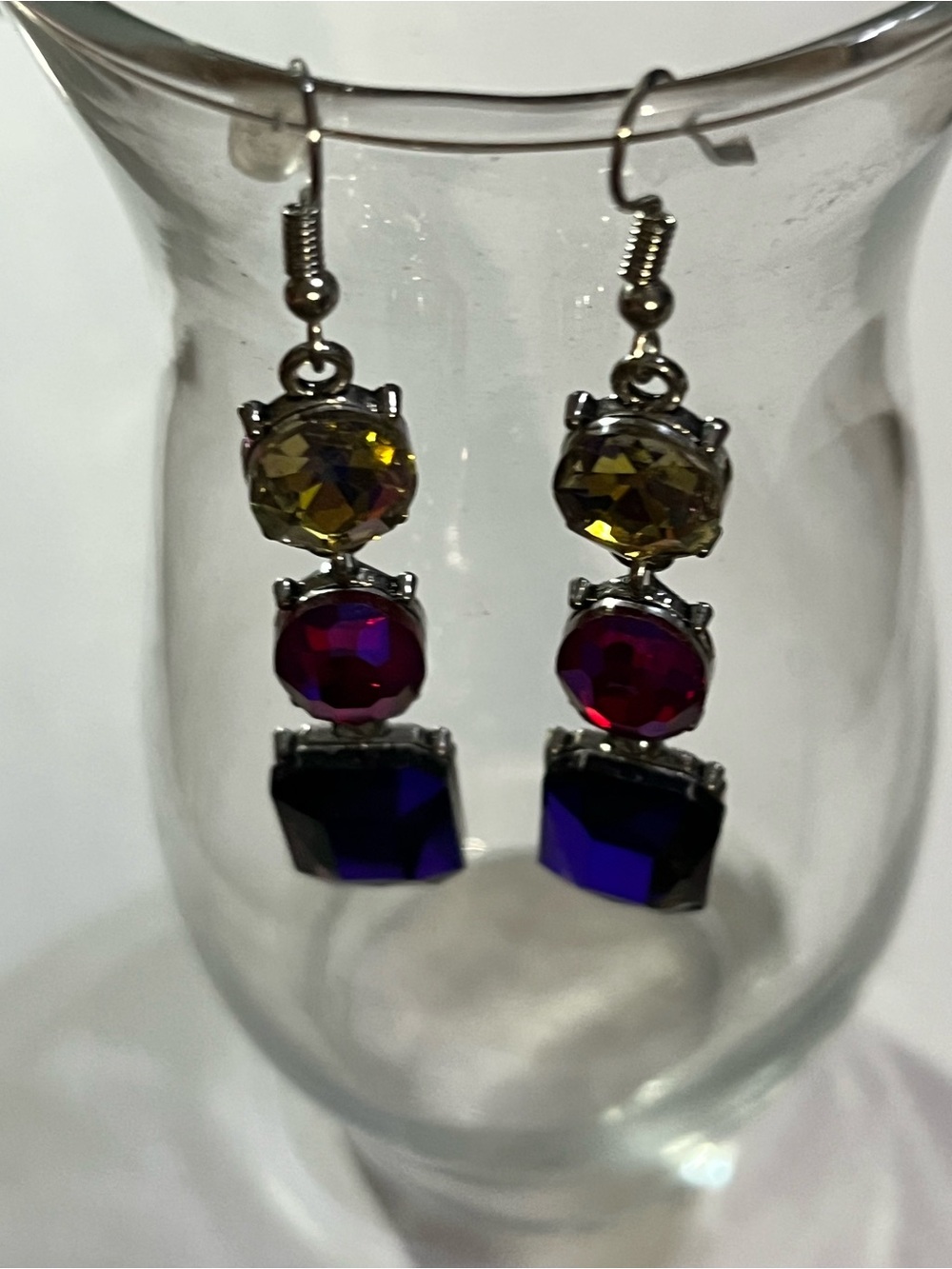 Source Unknown Blue and Purple Drop Crystal Earrings - Picture 3 of 3